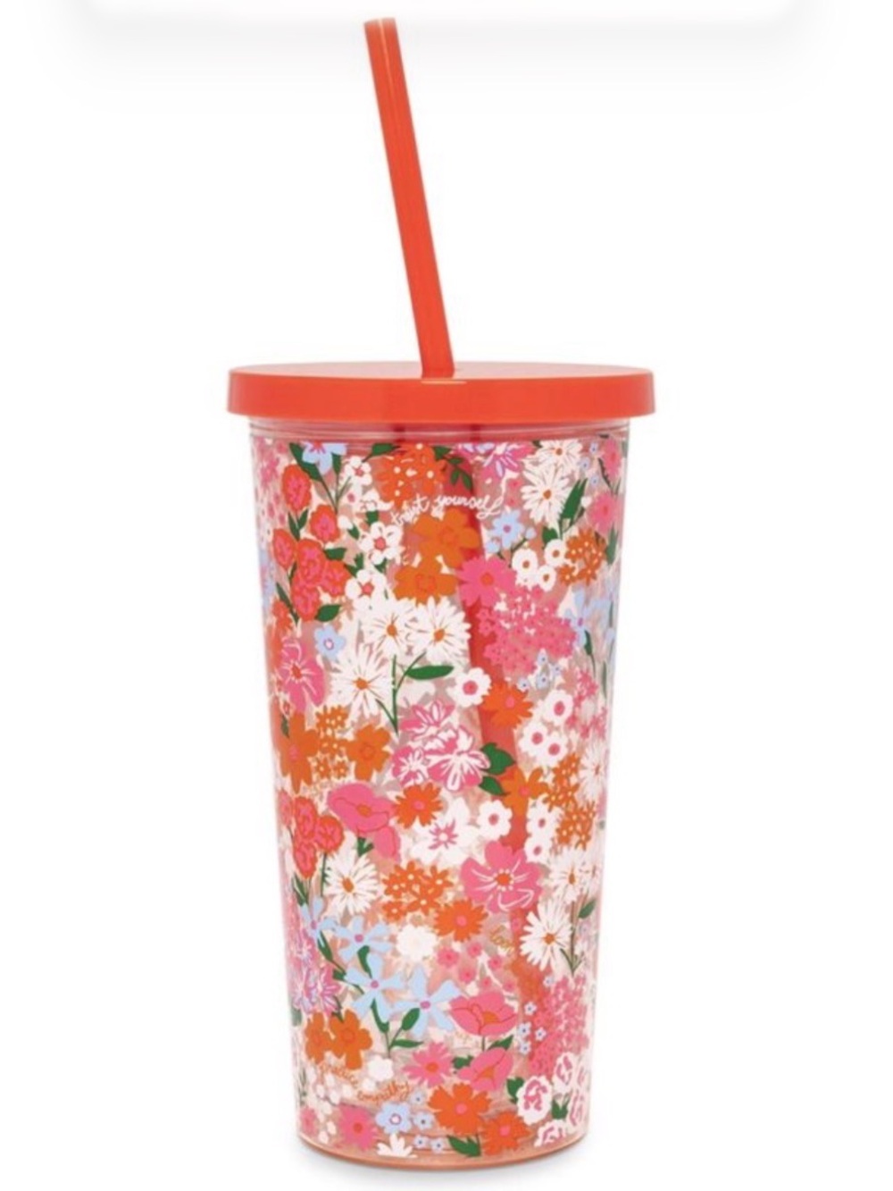 ban.do Red Floral Double-Wall Tumbler with Straw